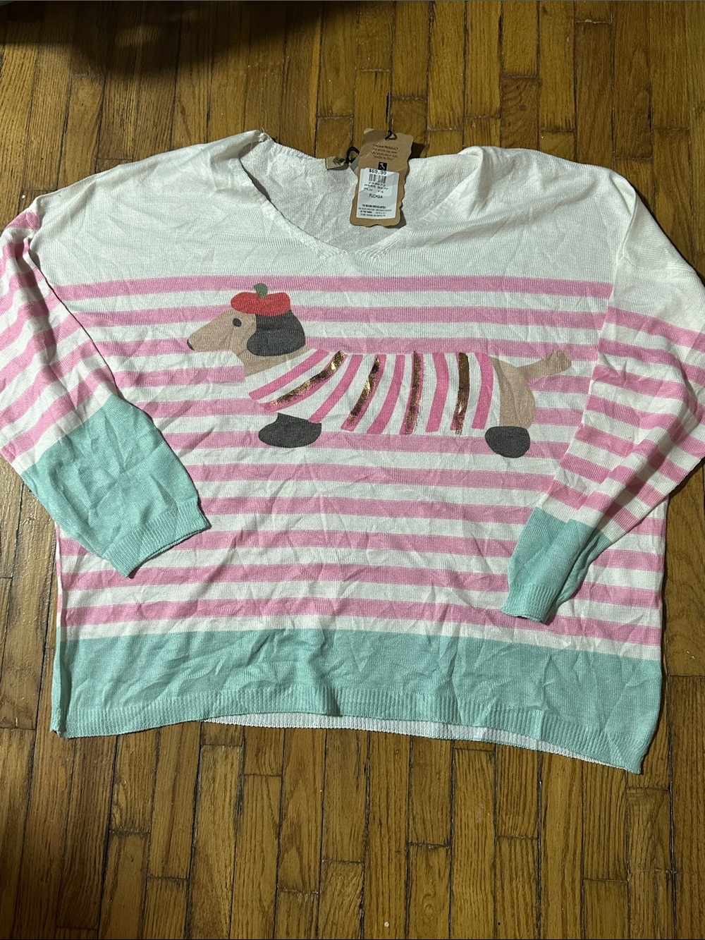 Womans Pink Stripe Dachshund Sweater Top